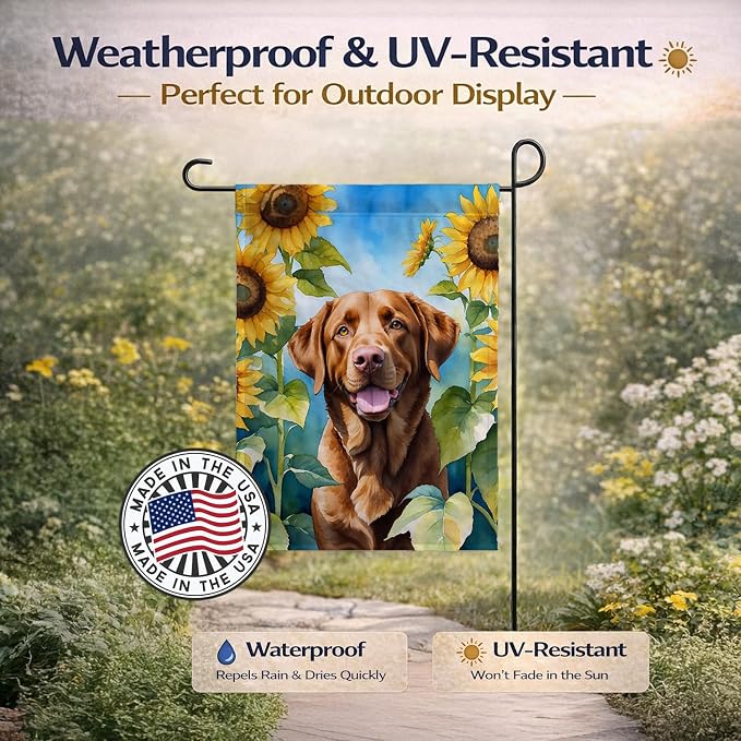 Caroline's Treasures DAC6050GF Chesapeake Bay Retriever in Sunflowers Garden Flag Mailbox Flag Decorative Yard Flag Banner Outside Patio Artwork Yard Flower Beds, Garden Size, Multicolor