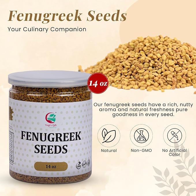 Fenugreek Seeds 14oz, 100% Pure & Natural Methi Seeds, Premium Quality, fenogreco en semillas, For Cooking, Herbal Uses and Overall Wellness - By Yogi’s Gift®