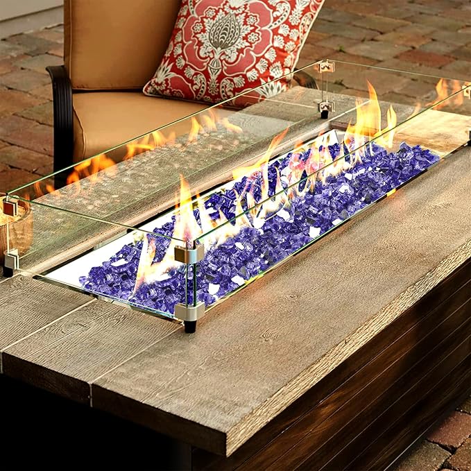 Onlyfire 10 lbs Fire Glass Rocks 1/4 Inch, Reflective Tempered Glass for Propane Fire Pit & Gas Fireplace, High Luster Firepit Glass Stones for Fire Table, Purple (Multicolor Options Available)