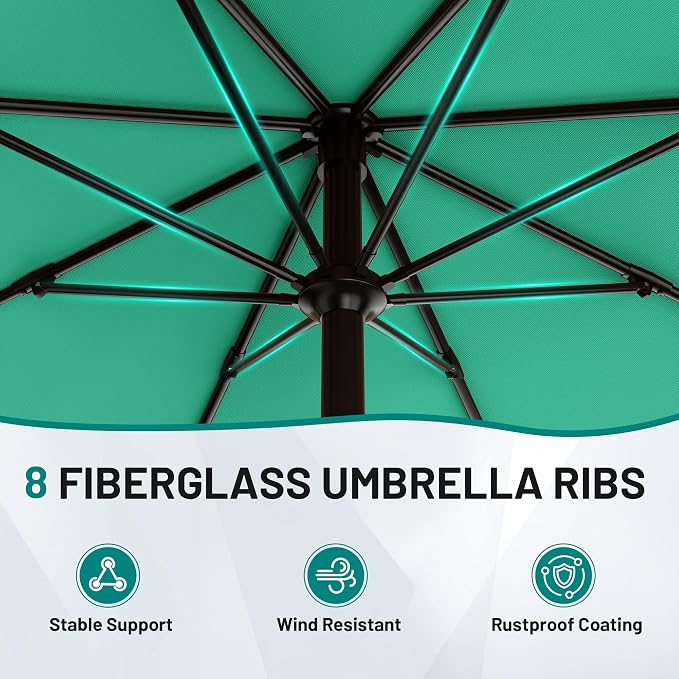 AreShark 10 FT Outdoor Patio Umbrella, Patio Table Umbrella with Push Button Tilt and Crank, Outdoor Patio Umbrellas with 8 Fiberglass Ribs, Patio Umbrellas for Market, Garden, Pool (Aqua Sky)