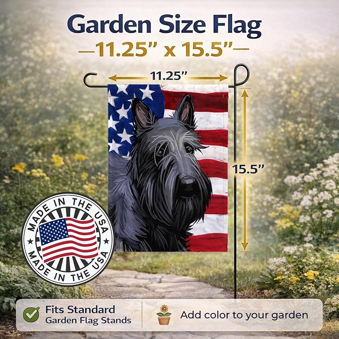 Caroline's Treasures CK6696GF Scottish Terrier Dog American Flag Garden Flag Mailbox Flag Decorative Yard Flag Banner Outside Patio Artwork Yard Flower Beds, Garden Size, Multicolor