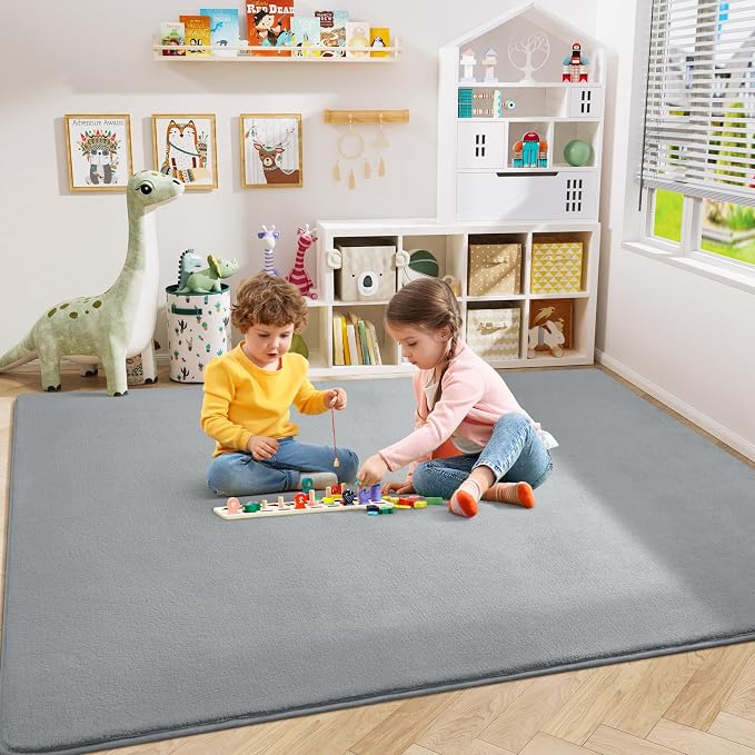 Amearea Modern Area Rugs for Bedroom Living Room, 5x8 Grey Memory Foam Rug | Thickened Fluffy Indoor Washable Rugs Non Slip Minimalist Large Carpet for Boys Girls Dorm Nursery Room Decor