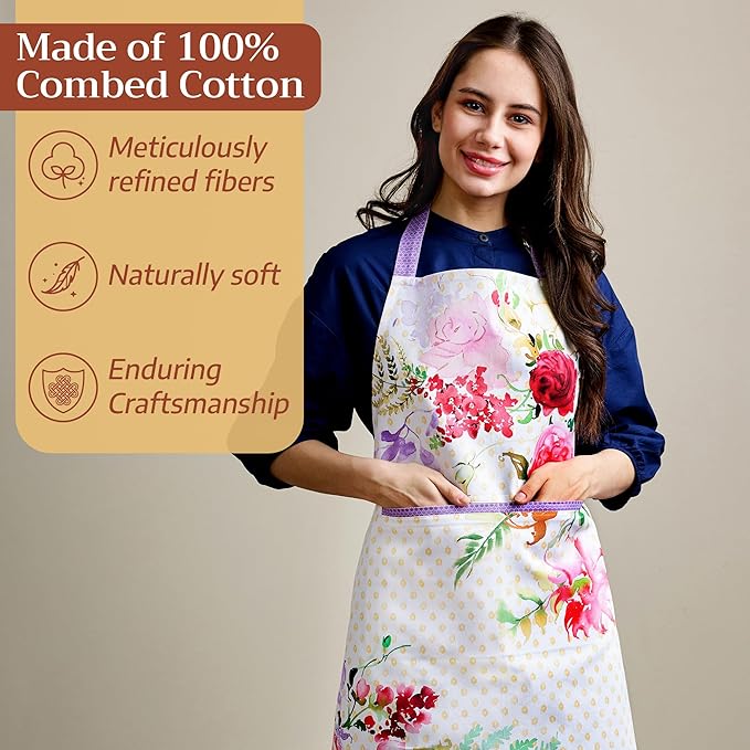 Maison d' Hermine Aprons for women with Pocket 100% Cotton (27.50"x31.50") | Adjustable Neck Strap & long ties Apron Men Chef Wedding Cooking Gardening Server Maid