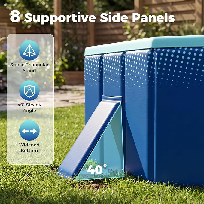 Goplus Foldable Non-Inflatable Swimming Pool, Portable Rectangle Around Ground Pool with 24 Hard Shell, Drain Hose, Outdoor Collapsible Kiddie Pool for Backyard Garden (Navy+Green,99x52 in)