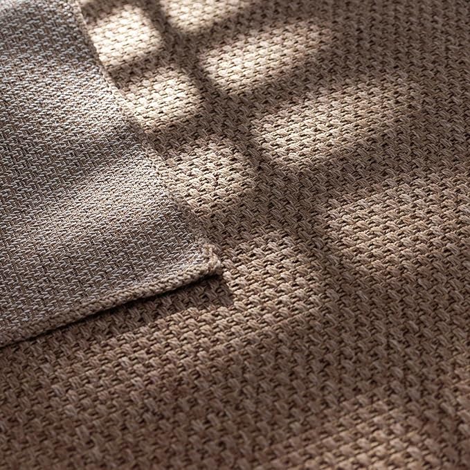 CAMILSON Indoor and Outdoor Runner Rug Natural Solid Boho Woven Design Easy-Cleaning Non Shedding Farmhouse Living Room Bedroom Garden Patio and Kitchen Washable Outside Carpet Alfombras (2x7)