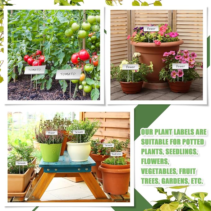 Maitys 38 Pcs Metal Plant Labels Garden Markers Outdoor Weatherproof 10.6 Inch Stainless Steel Nursery Tags Reusable Bulk with Pens for Flower Fruit Vegetable Seedling (Silver Label with Black Ink)