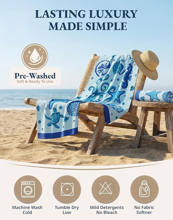 LANE LINEN Beach Towels 6 Pack, Oversized Pre-Washed Large Stylish Pool Towels for Adults, Quick Dry Lightweight Travel Towel, 39"x71" - Coral Beach
