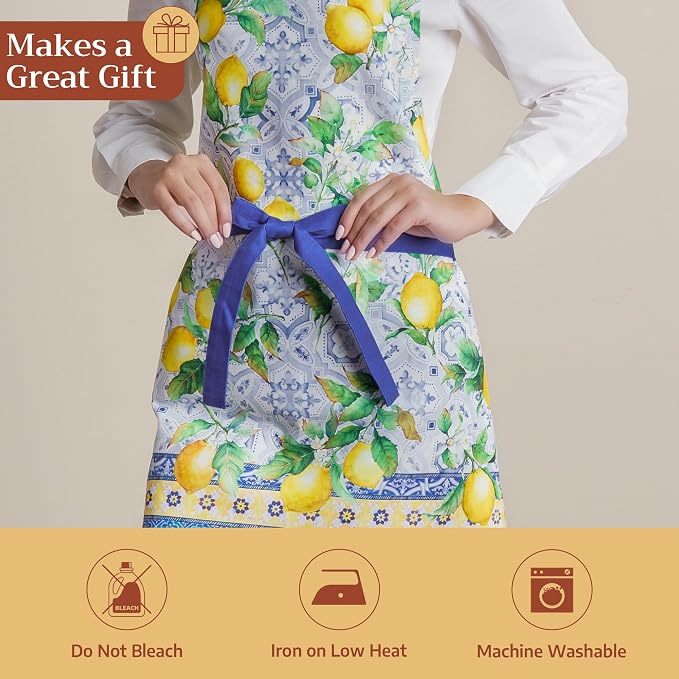 Maison d' Hermine Aprons for women with Pocket 100% Cotton (27.50"x31.50") | Adjustable Neck Strap & long ties Apron Men Chef Wedding Cooking Gardening Server Maid