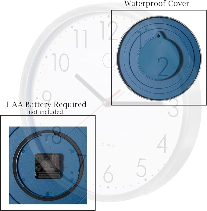 Clockswise 12" Waterproof Aluminum Wall Clock Battery Operated Precision Quartz Movement Weather Resistant Metal Frame for Indoor Outdoor Bathroom Kitchen Patio Garden Living Room Office & Home Décor