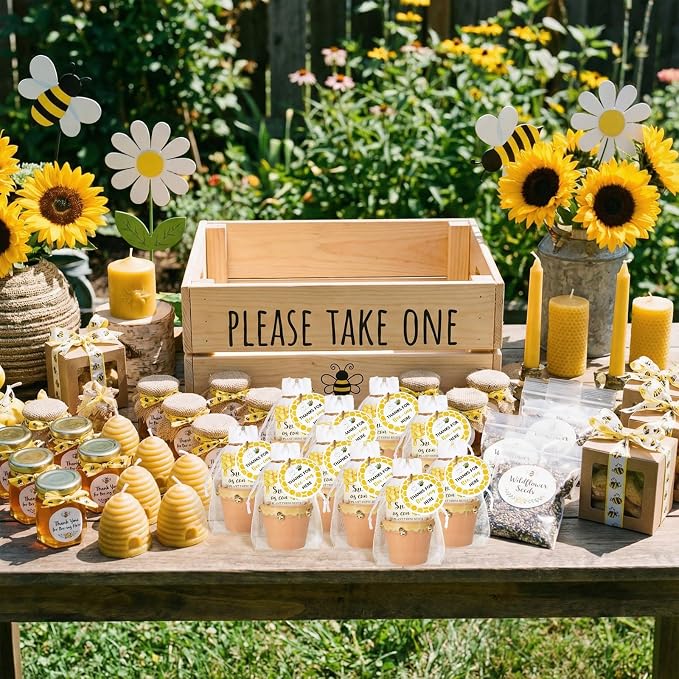 Ctosree 50 Sets Sweet As Can Bee Baby Shower Favors for Guests Honeybee Seed Packets Bulk Include Self Adhesive Seed Packets Flowerpot Thank You Tags Organza Bags for Sweet Bee Theme Baby Shower