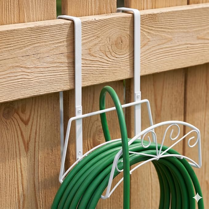 Garden Hose Holder, Sturdy Hose Storage Organizer Reel Rack for Outside Garden Lawn Yard Farm -Wall Mount Or Hanger (White)