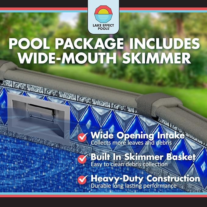 Lake Effect Pools 'Grand Cayman' 27 ft Round Above Ground Swimming Pool | 52 Inch Strong Extruded Resin Components | Bundle Includes: 25 Gauge Overlap Liner & Widemouth Skimmer