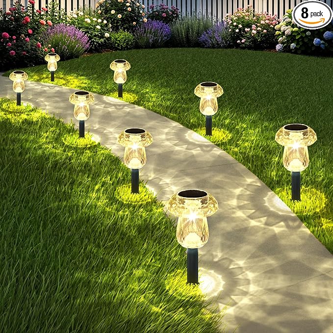 Solar Pathway Lights Outdoor 8 Pack Mushroom Garden Lights Waterproof Solar Powered Yard Lighting for Landscape, Driveway, Path, Walkway, Patio, Outside Garden Decorations, 3000K Warm White