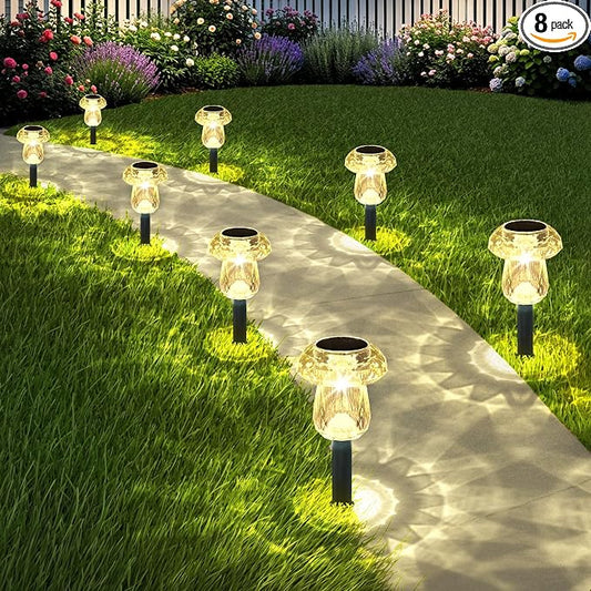Solar Pathway Lights Outdoor 8 Pack Mushroom Garden Lights Waterproof Solar Powered Yard Lighting for Landscape, Driveway, Path, Walkway, Patio, Outside Garden Decorations, 3000K Warm White