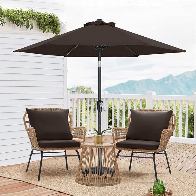 MASTERCANOPY 7.5FT Patio Umbrella with Push Button Tilt and Crank, Outdoor Market Umbrella with 6 Sturdy Ribs, UV Protection & Waterproof for Garden, Deck, Backyard, Pool (Brown)