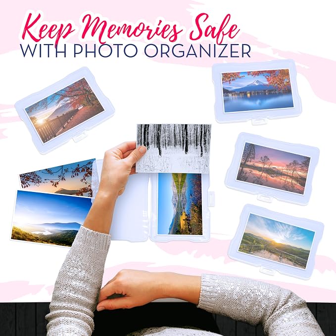 4E's Novelty 16 Pack Clear Transparent Photo Storage Box with 4x6 Photo Cases and Photo Organizing Box Plastic for Scrapbooking Containers, Classroom Organization