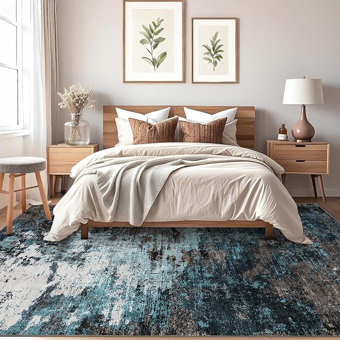 GarveeHome Abstract Area Rugs 5x7 Ultra-Soft Modern Indoor Blue Green | Non-Slip Backing, Stain-Resistant Low Pile Floor Cover, Colorful Indoor Mat, Bedroom, Kitchen, Laundry