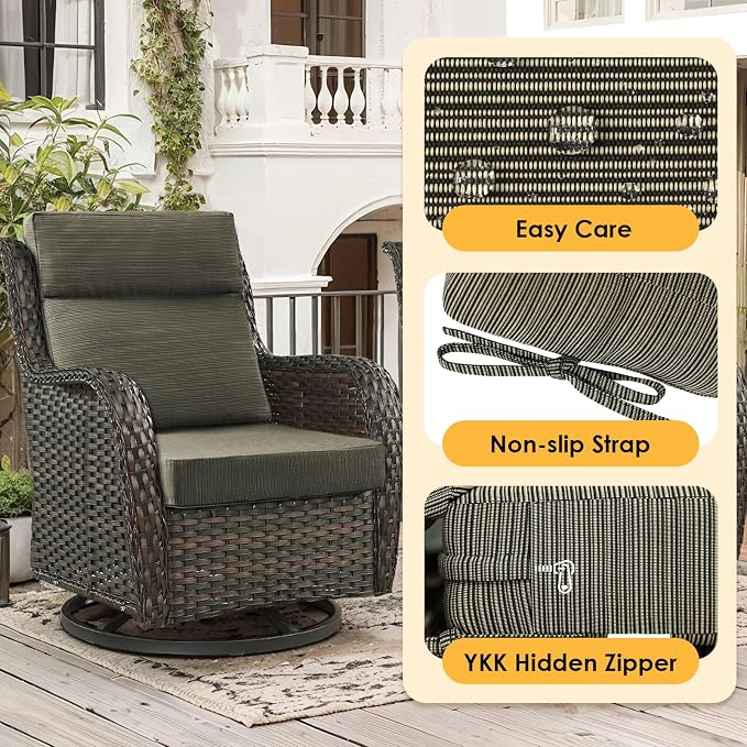 Outdoor High Back Chair Cushion, 2 Pack 44x21 inches Patio Chair Cushions Water Repellent Rocking Cushions Indoor Furniture Seat Pad, Dark Black Tan Stripe