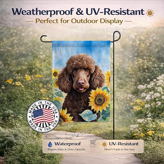 Caroline's Treasures DAC6140GF Chocolate Poodle in Sunflowers Garden Flag Mailbox Flag Decorative Yard Flag Banner Outside Patio Artwork Yard Flower Beds, Garden Size, Multicolor