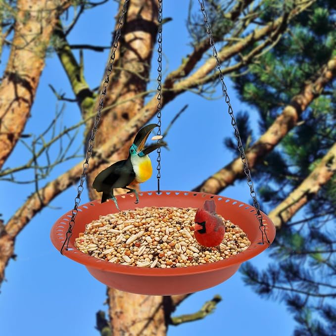 Hanging Bird Feeder Tray 12 inch with Drainage Holes Fit Most Seed, Bird-Feeder Hanging for Garden Yard Outside, Terracotta