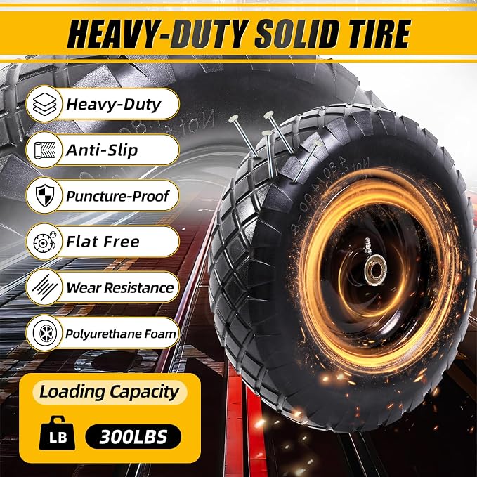 MZREXN 4.80/4.00-8" Flat Free Tire and Wheel, 16" Wheelbarrow Tires | 2 Packs Universal Solid Tires with 5/8" & 3/4" Bearings, 3" Centered Hub for Hand Truck Garden Trailers Utility Cart, Black
