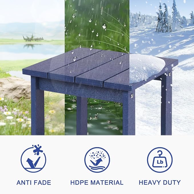 LZRS Patio Side Table, Heavy Duty HDPE Outdoor End Table with Wood Texture, Weatherproof Composite Table for Adirondack Chairs, Deck, Pool, Indoor/Outdoor, No Peeling or Cracking(Navy Blue)