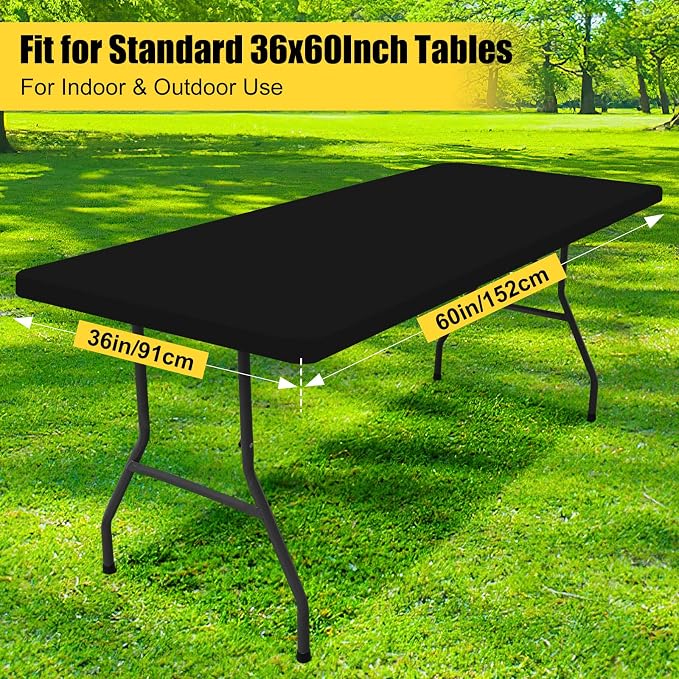 Smiry 6 Pack Rectangle Picnic Table Cloth, Waterproof Elastic Fitted Tablecloths, Washable Polyester Rectangular Patio Table Cover for Camping, Indoor and Outdoor (Black, 36"x60")