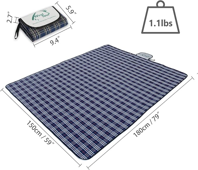 Wind Tour Waterproof Foldable Picnic Mat for Outdoor 59 x 71 Inches Blue | Waterproof & sandproof mat, 59 x 71 Inches navy blue single mat, perfect for camping, beach, park, hiking & fishing blanket