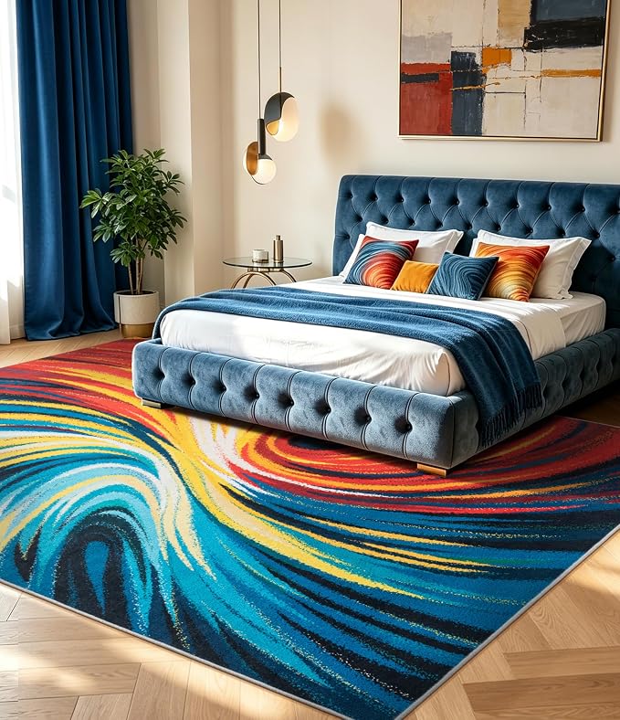 Abstract Colorful Area Rugs 8x10,Uniqe Milky Way Cool Rugs Washable,Spiral Galaxy Funky Rug for Living Room,Non Slip Art Rug for Bedroom,Kitchen,Dining Room