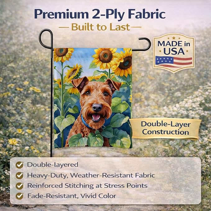 Caroline's Treasures DAC6099GF Irish Terrier in Sunflowers Garden Flag Mailbox Flag Decorative Yard Flag Banner Outside Patio Artwork Yard Flower Beds, Garden Size, Multicolor
