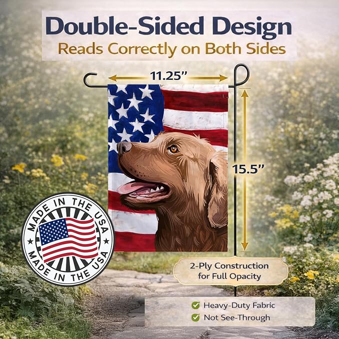 Caroline's Treasures CK6486GF Chesapeake Bay Retriever American Flag Garden Flag Mailbox Flag Decorative Yard Flag Banner Outside Patio Artwork Yard Flower Beds, Garden Size, Multicolor