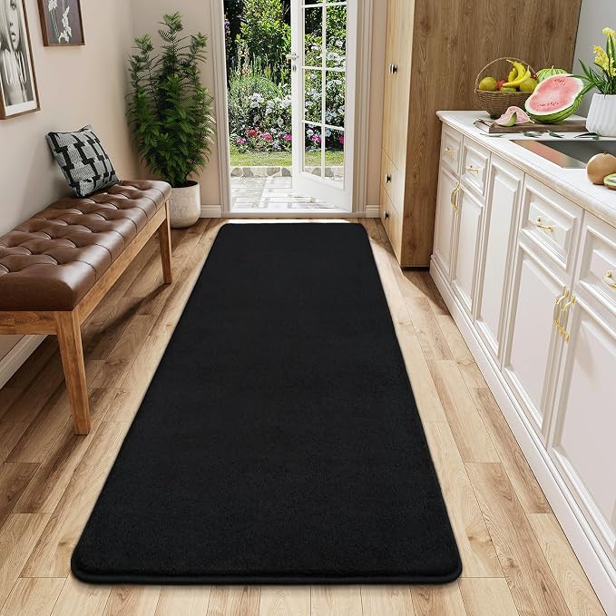AROGAN 2x6 Runner Rug for Hallway, Long Runner Rugs Non Slip, Black | Soft Washable Memory Foam Carpet for Bedroom, Non Slip Backing Runners Rug for Hallways, Kitchen, Bathroom, Entryway Home