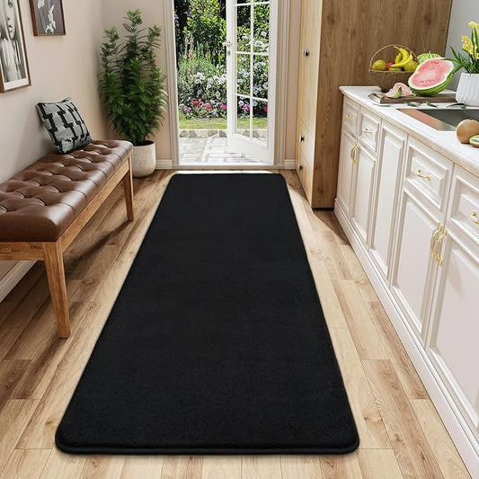 AROGAN 2x6 Runner Rug for Hallway, Long Runner Rugs Non Slip, Black | Soft Washable Memory Foam Carpet for Bedroom, Non Slip Backing Runners Rug for Hallways, Kitchen, Bathroom, Entryway Home