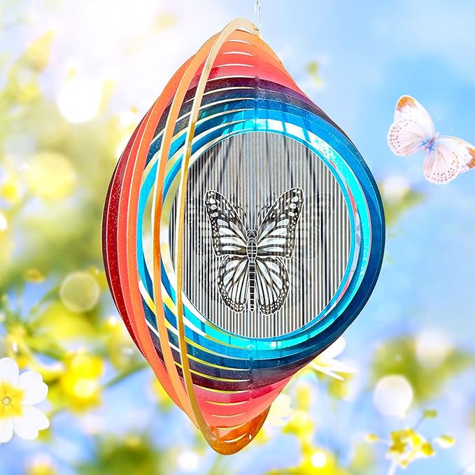Aoedelyart Wind Spinner Creates a Fluttering Butterfly 3D Animations Effect,Wind Spinners Ouddoor Butterfly Gift for Women/Grandma/Mom/Wife,12inch Mandala Wind Spinner Hanging Garden Yard Art Decor