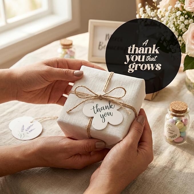 24Pcs Plantable Flower Thank You Tags with Wildflower Seeds - 4 Floral Designs (6 Each) Writable Favor Tags for Birthdays, Weddings, Bridal Shower, Mom Gifts, Party Favors & Gift Wrapping