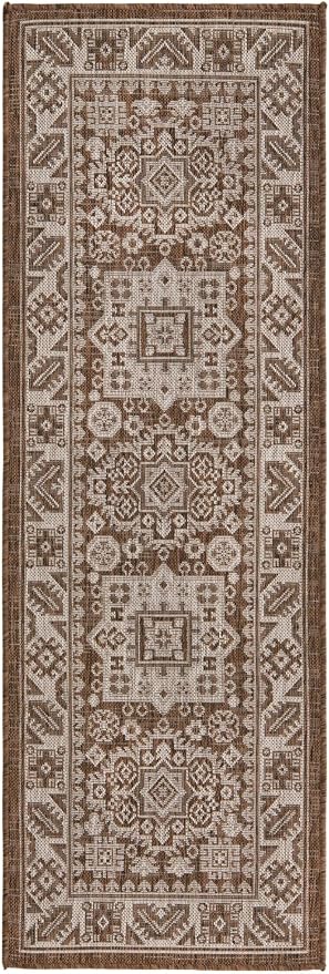 Unique Loom Outdoor Aztec Collection Area Rug - Chalca (2' x 6' 1" Runner, Brown/ Ivory)