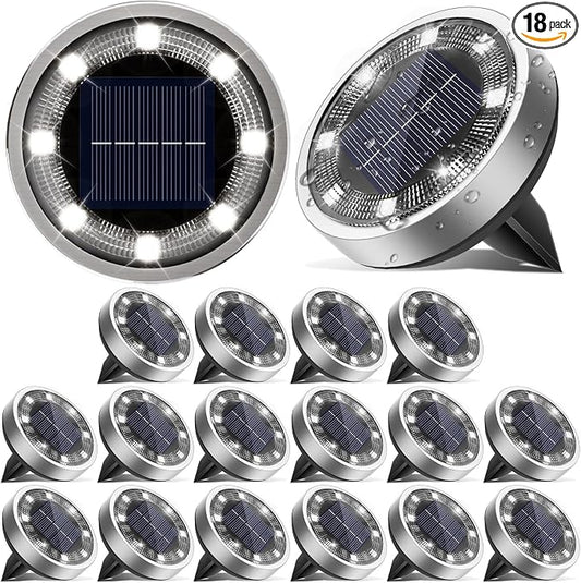 vighep Solar Ground Lights,18 Pack Flat Solar Lights Outdoor Waterproof, Bright LED Solar Disc Lights, 6000K Cool White Landscape Lighting for Outside Yard Garden Pathway Driveway Lawn