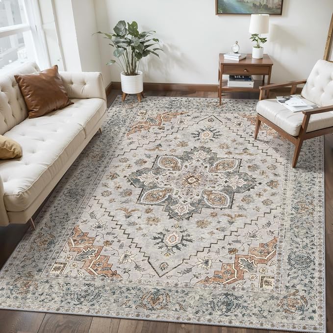 Tangsoo 3x5 Bedroom Rug, Washable Vintage Indoor, Area Rug Non Slip Accent Rug, Print Distressed Grey Carpet, Soft Low Pile for Living Room Dorm Bedroom Bedside Entryway Bathroom