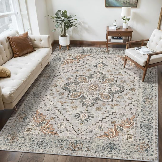 Tangsoo 3x5 Bedroom Rug, Washable Vintage Indoor, Area Rug Non Slip Accent Rug, Print Distressed Grey Carpet, Soft Low Pile for Living Room Dorm Bedroom Bedside Entryway Bathroom