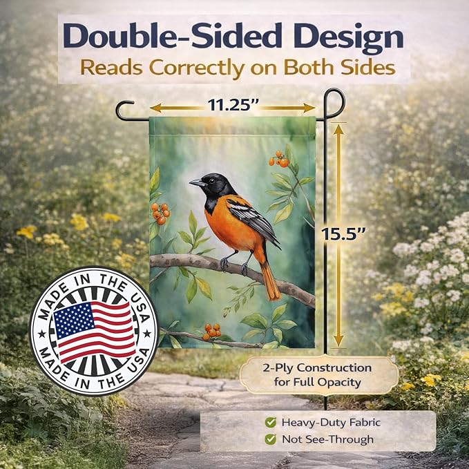 Caroline's Treasures Maryland Baltimore Oriole Garden Flag Mailbox Flag Decorative Yard Flag Banner Outside Patio Artwork Yard Flower Beds, Garden Size, Multicolor