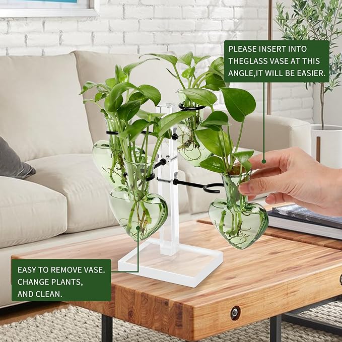 Plants Propagation Stations Plant Terrarium Kit Gift for Women | Birthday Glass Planters For Indoor Plants Home Office Decor Acrylic Plant Accessories - 4 Love Hear Vase