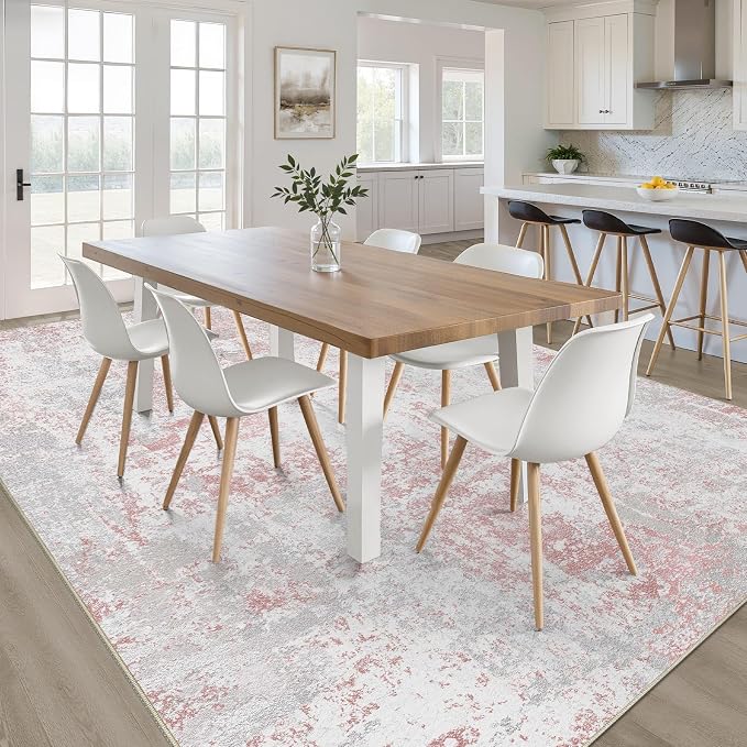 LOONGRUG 6x9 Area Rug Washable Neutral Modern Rug for Living Room Pink Gray | Abstract Soft Stain Resistant Indoor Non-Slip Carpet for Bedroom Nursery Kids Office Playroom Dining Room