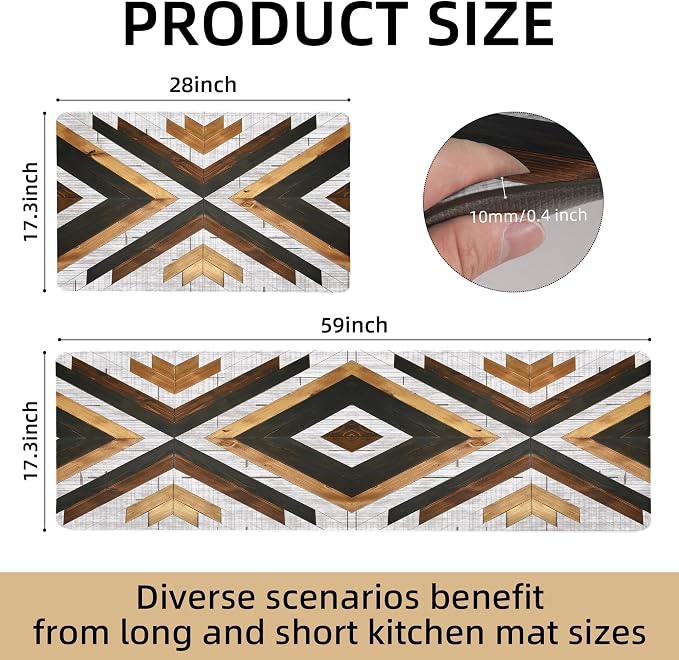 Tyrot Boho Aztec Kitchen Rugs Mats Set of 2 Anti Fatigue Cushioned Long Kitchen Mats for Floor Rustic Western Kitchen Rugs Farmhouse Style Non Slip Waterproof Comfort Standing Mat for Sink Laundry
