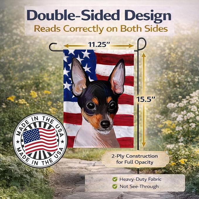 Caroline's Treasures CK6742GF Toy Fox Terrier American Flag Garden Flag Mailbox Flag Decorative Yard Flag Banner Outside Patio Artwork Yard Flower Beds, Garden Size, Multicolor
