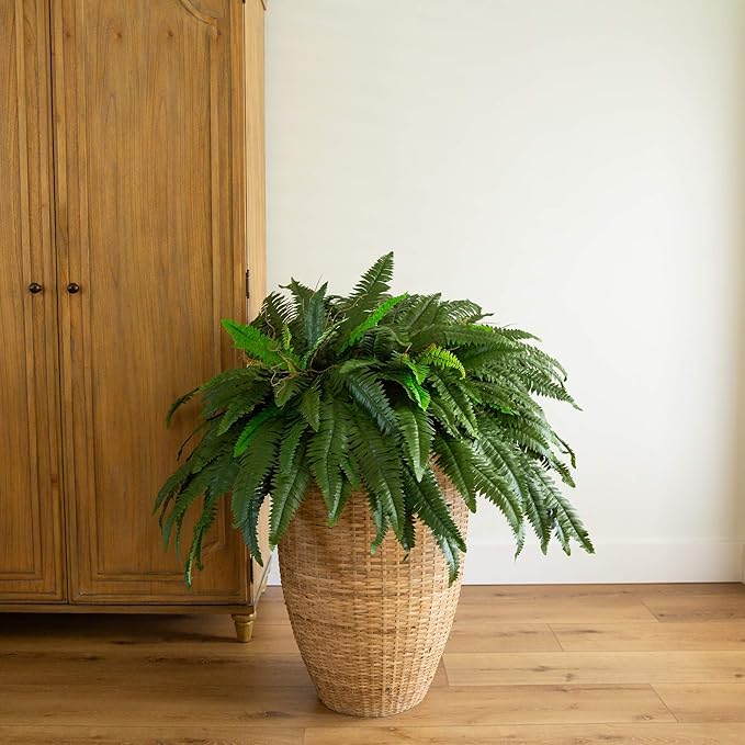 Nearly Natural 48in Boston Fern Artificial Plant, Large Hanging Fake Plant with 67 Long Realistic Fronds, Maintenance-Free Faux Fern for Office and Home Décor (Set of 2)