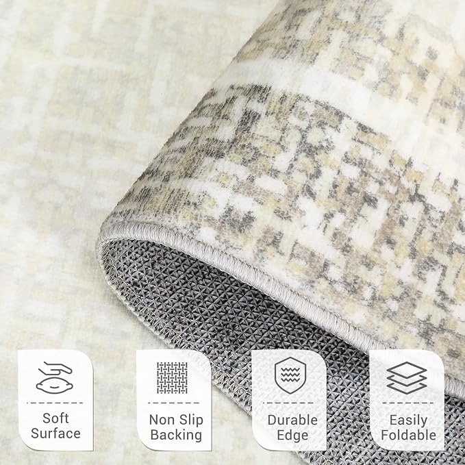 GAOMON Area Rugs 2x6 Modern Runner Rug Washable Bordered Entryway Runners Soft Faux Wool Carpet Contemporary Neutral Non-Slip Long Rug Runner Indoor Accent Hallway Kitchen Runners for Bedroom Beige