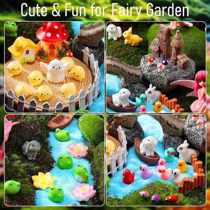 Seenelling 150 Pcs Fairy Garden Accessories Miniatures Figures Kit Micro Landscape Resin Mushroom Animals Fake Pond Lawn Bridge Garden Decoration