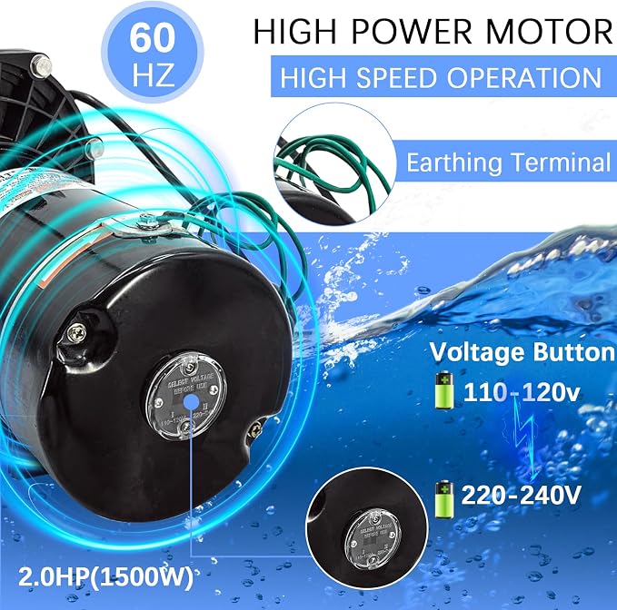 Inground and Above Ground Pool Water Pump,Swimming Pool Pump, Dual Voltage 110-120V/220-240V 1500W High Flow Pool Pump, with Strainer Basket (2.0HP)