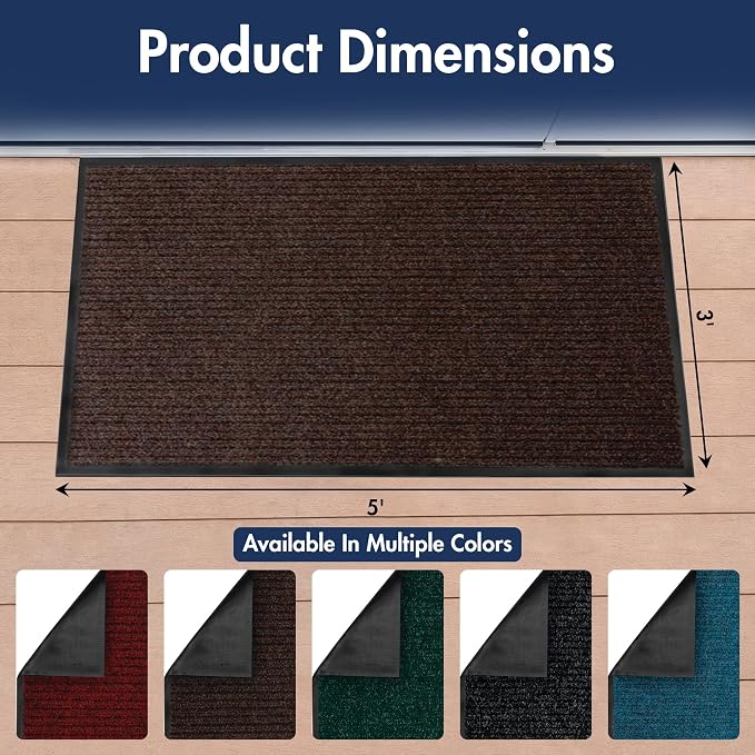 Notrax 109 Industrial Door Mat, 3' x 5' Entrance Mat, Heavy Duty Commercial Rugs for Entryway, Welcome Lobbies, Garage, and Mudroom, Made in the USA, Brown, Brush Step 109S0035BR