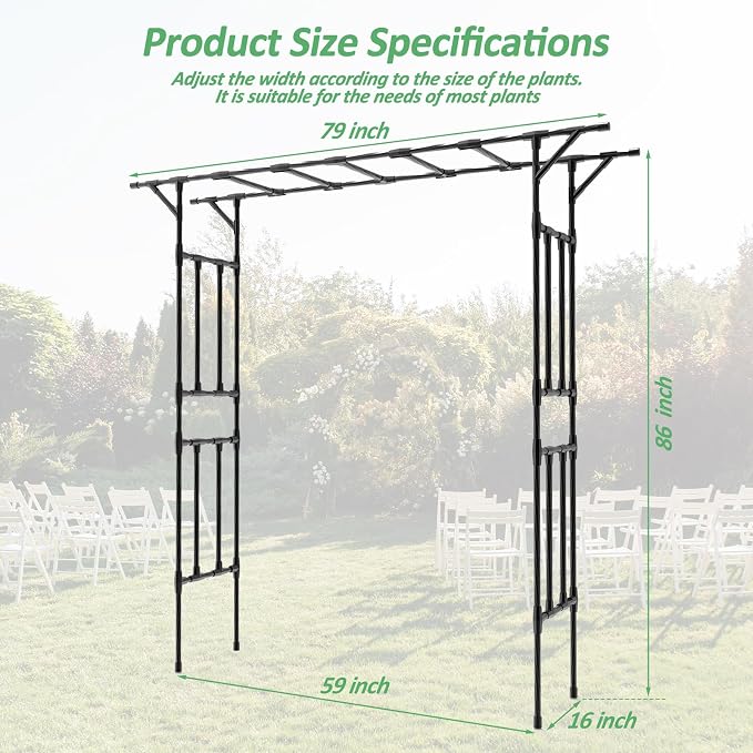 Garden Arch Trellis - 79" L x 86" H Supersize Flattop Garden Arch - Garden Trellis for Lawn, Party, Ceremony Wedding Decoration (Leg spacing 59")